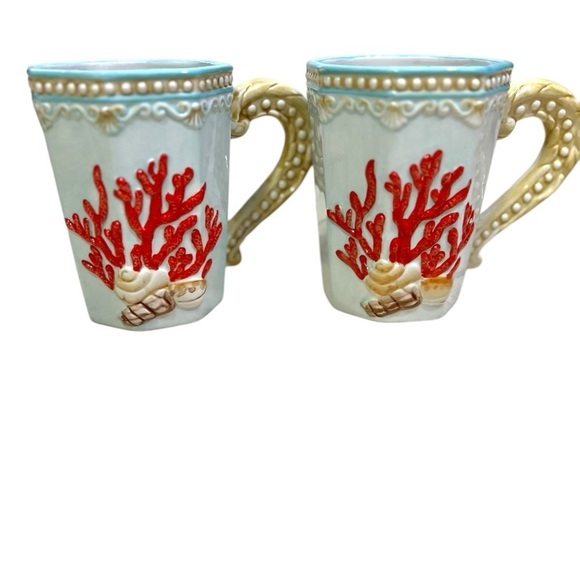 Zrike Baroque Lisa Levy Every Day 2 Mugs Coral Ocean Sea Shells Coastal - Picture 1 of 4
